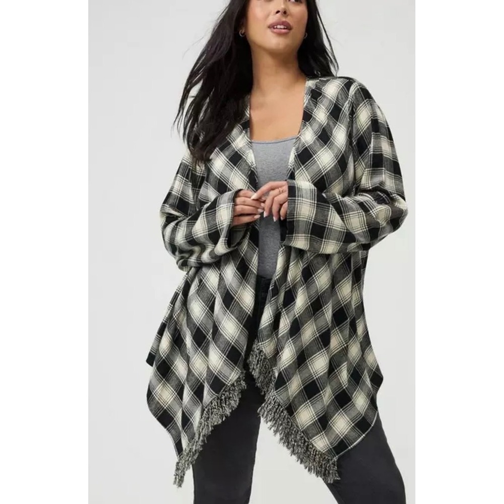 Torrid‎ 2 Flannel Plaid Drape Open Front Cardigan Fringe 2X 18-20 NWT